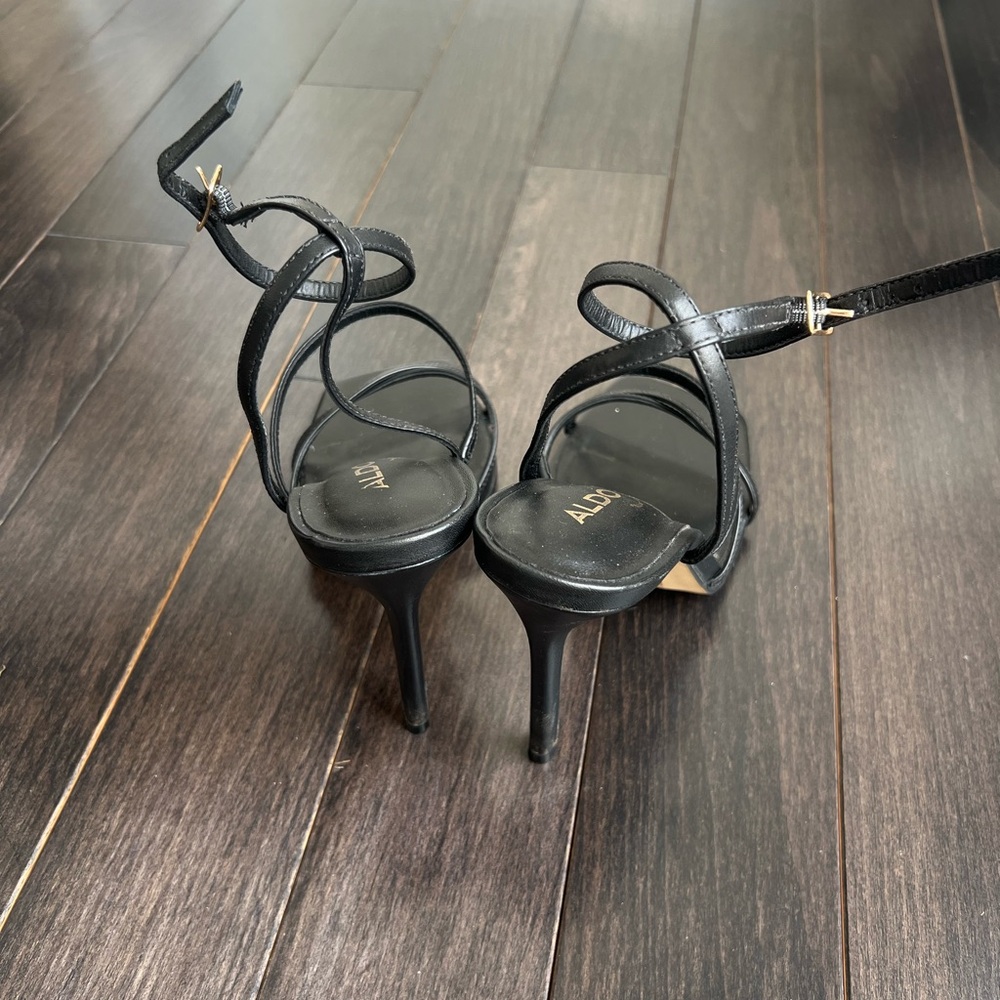 ALDO Black Strappy Heeled Sandals - Square Toe Stiletto Pumps - Picture 4 of 6